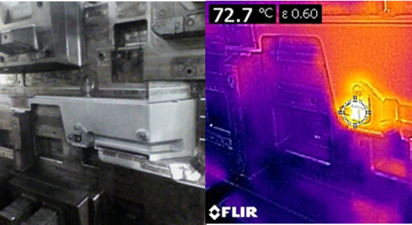Thermal Imaging side by side, showing a hot spot that we discovered