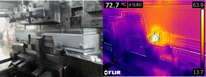 Thermal Imaging side by side, showing a hot spot that we discovered