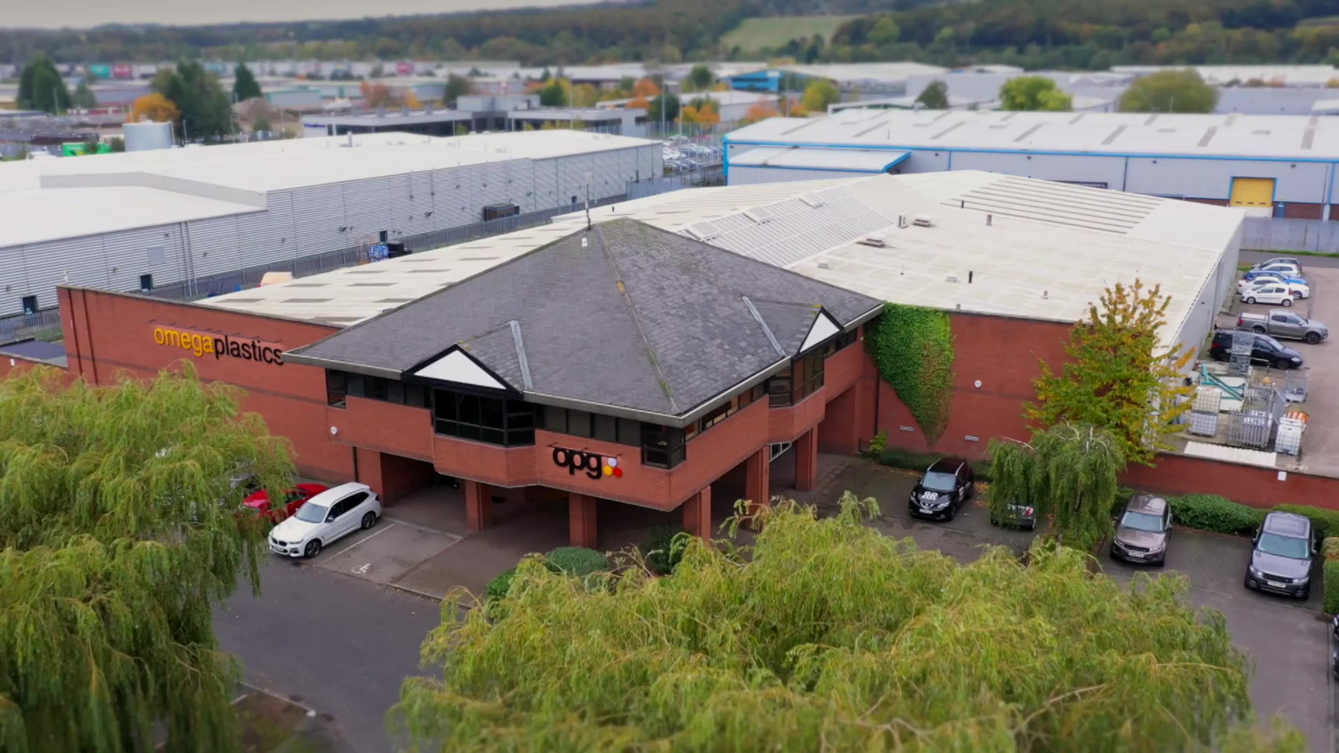 Aerial view of the Omega Plastics Group head office in Washington